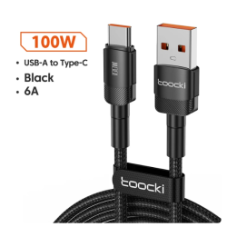 USB-C naar USB-A Nylon Oplaadkabel 3M Zwart