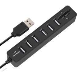 USB-A 2.0 naar USB-A 2,0 Hub 6 Poorts met Cardreader USB-A 2.0 naar USB-A 2,0 Hub 6 Poorts met Cardreader