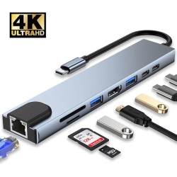 USB 3.0 C-Hub 8 in 1 met RJ45 SD/TF-kaartlezer Type C 3.1 naar 4K USB 3.0 C-Hub 8 in 1 met RJ45 SD/TF-kaartlezer Type C 3.1 naar 4K