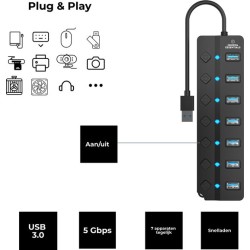 Ewent USB 2.0 Hub 7 poorten met aparte aan uit knop Ewent USB 2.0 Hub 7 poorten met aparte aan uit knop
